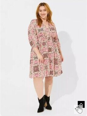 Torrid NEW Plus Size 2x: Pink Patterned Mini Gauze Tunic Dress